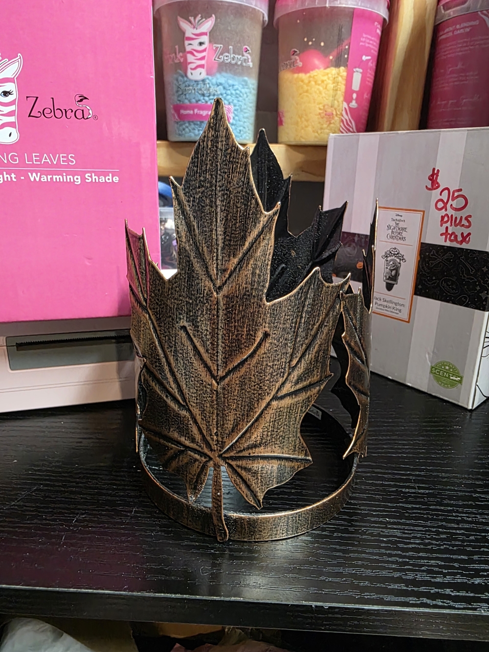 Metal Maple Leaf Accent Shade Pink Zebra - Bronze Finish